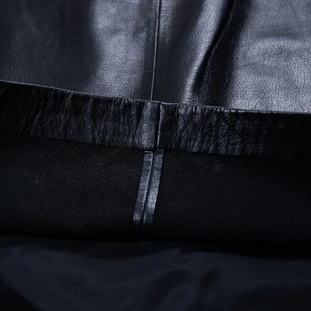 Apostrophe Black Genuine Leather Pencil Skirt‎ Size 12 Knee Length